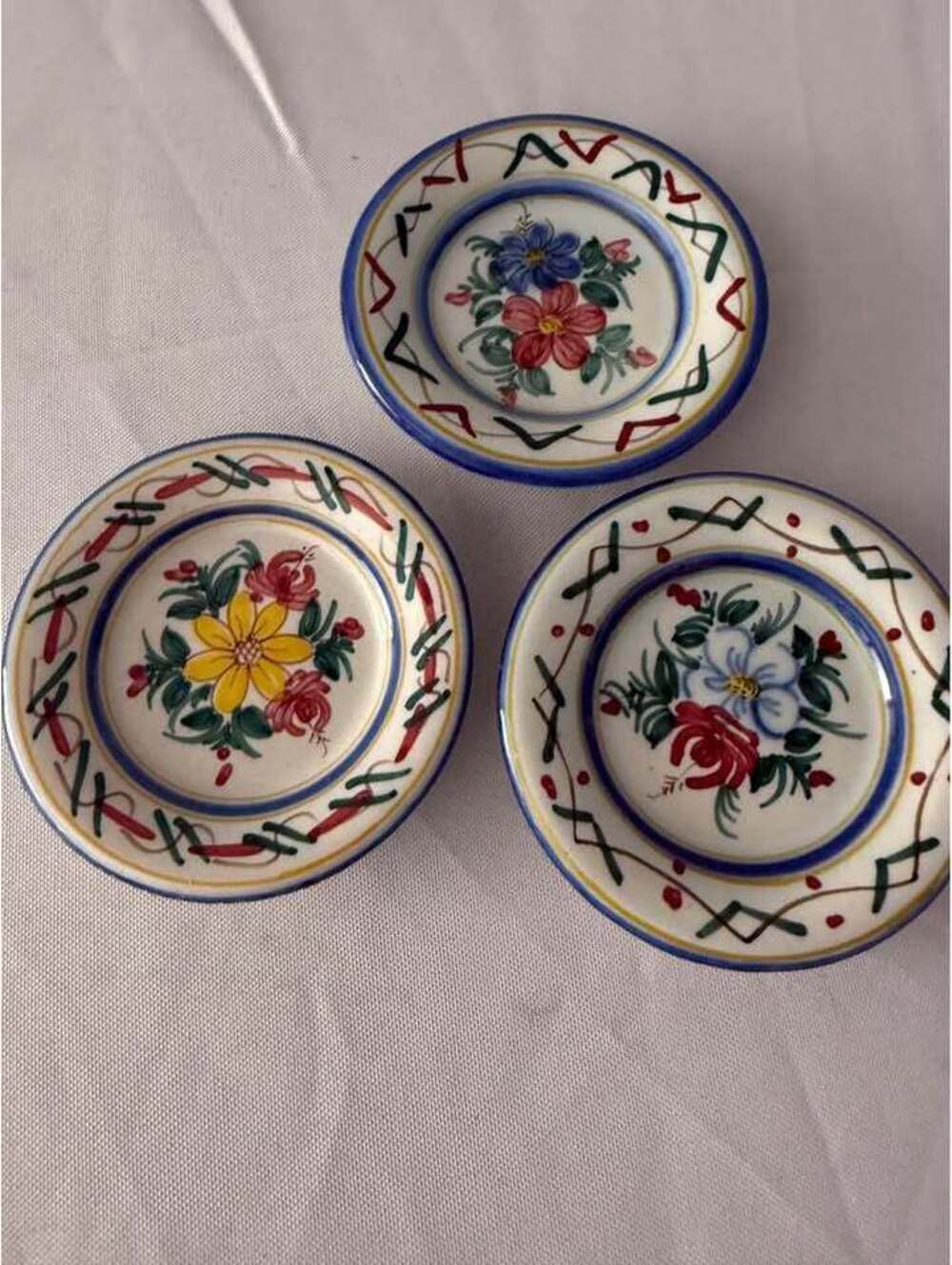 Set of 3 Vintage Figas Hand-Painted Floral Ceramic Mini Plates